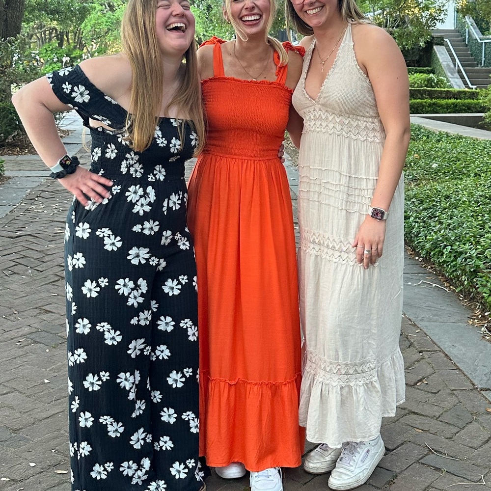 Women’s Orange Maxi Dress with Ruffle Hem